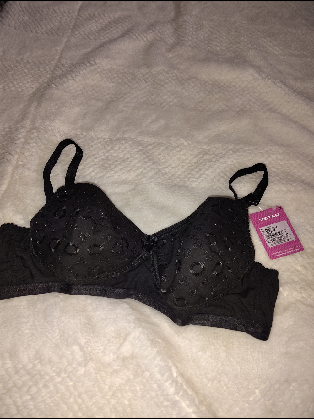 Black Embroidered Underwire Bra with Adjustable Straps